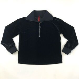 Spanx black plush velour half zip collar pullover Large funnel neck